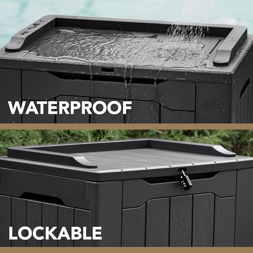 Devoko 30 Gallon Resin Deck Box Waterproof Outdoor Storage Box for Patio Furniture Pool Accessories Indoor Storage for Cushion Garden Tools (30 Gallon, Black) - color: Black, size: 30 Gallon 1 Pack