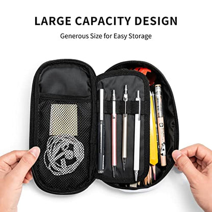 Perinsto Black And White Checkered Pencil Case Big Capacity Multi Compartment Stationery Box Racing Checkerboard Pencil Pouch Holder Desk Organizer For School Office Home - color: Black And White Checkered