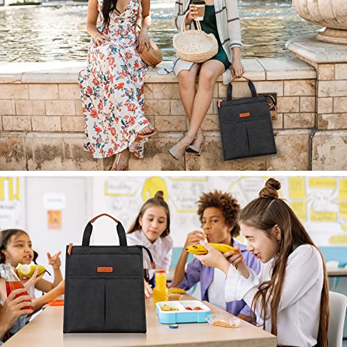 Lacdo Lunch Bag for Women Men Insulated Lunch Tote Bags Waterproof Reusable Lunch Box Soft Cooler with Pockets for Work Travel Picnic, Black - color: Black