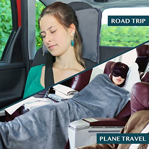 PAVILIA Travel Blanket Pillow, Soft Airplane Blanket 2-IN-1 Combo Set, Plane Blanket Compact Packable, Flight Essentials Car Pillow, Travelers Gift Accessories Luggage Backpack Strap, 60x43 Slate Blue - color: Dusty Blue