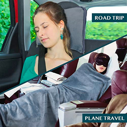 PAVILIA Travel Blanket Pillow, Soft Airplane Blanket 2-IN-1 Combo Set, Plane Blanket Compact Packable, Flight Essentials Car Pillow, Travelers Gift Accessories Luggage Backpack Strap, 60x43 Slate Blue - color: Dusty Blue