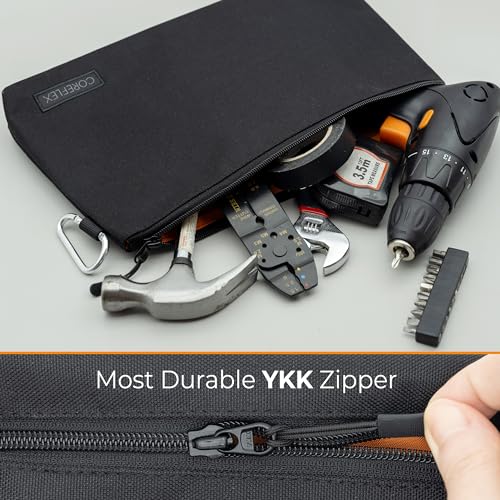 COREFLEX Premium Tool Pouch Zipper Bag, Small Tool Bag, Multipurpose Storage pouch, Heavy duty Flat Bottom Tool bag with YKK Zipper (6 pack Combo mixed size Black &Grey) - size: 6 pack Combo mixed size Black &Grey