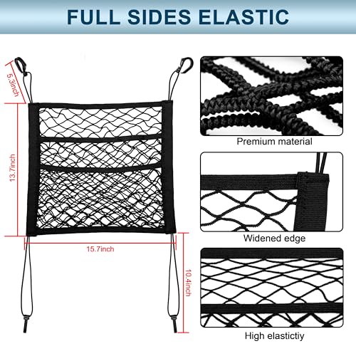 3-Layer Car Mesh Organizer Storage Bag Between Front Seats Kid Dog Pet Net Barrier Car Net Pocket Elastic Tissue Purse Holder Netting Pouch for SUV, Truck, Van 15.7" x 13.7" - size: 15.7 x 13.7 inch