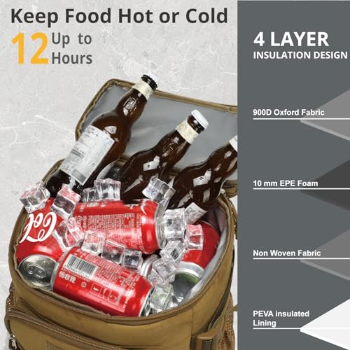 25L Backpack Cooler Keep All Drink Cold for Long Periods of Time Cooler Backpack Insulated Waterproof Portable High Durability Small Cooler Backpack with Compartment for Hiking Camping Beach - color: Brown