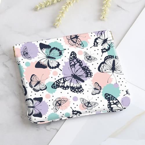 2Pcs PU Leather Small Squeeze Coin Purse Pouch Mini coin Bag Unique And Cute Wallet Cosmetic Bags Change Bag For Women Girls Men Colorful Butterflies - color: Colorful Butterflies