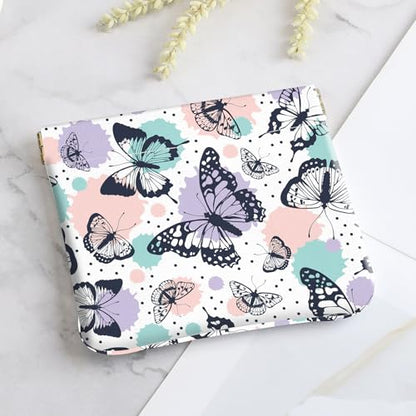 2Pcs PU Leather Small Squeeze Coin Purse Pouch Mini coin Bag Unique And Cute Wallet Cosmetic Bags Change Bag For Women Girls Men Colorful Butterflies - color: Colorful Butterflies
