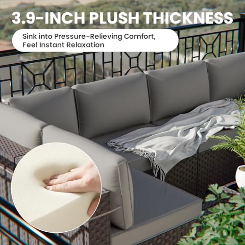 9 Pieces Outdoor Sectional Furniture All Weather PE Rattan Wicker Patio Conversation Set with Coffee Table and 8 Thickened Cushions,Grey - color: Grey, size: 9 Sofa Set