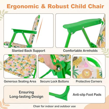 HONEY JOY Kids Picnic Table, Animal Themed Toddler Outdoor Table and Chair Set, 2 Folding Chairs & Removable Umbrella, Children Outdoor Furniture for Backyard Patio Garden (Green Lion) - color: Green Lion