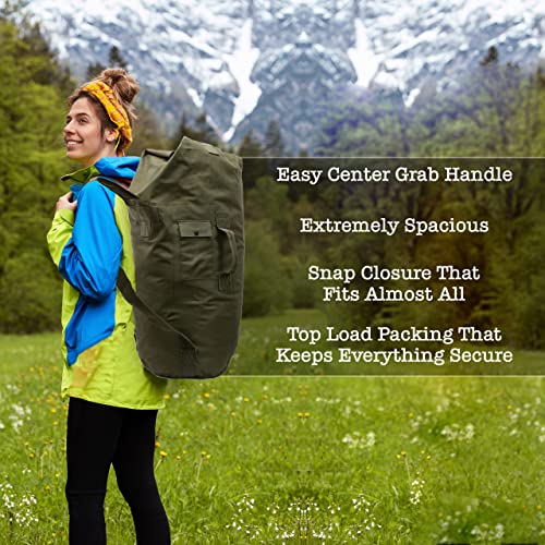 BaHoki Essentials Canvas Duffel Bag - Heavy Duty Top Load Duffel Sea Bag - Military Green Cargo Travel Bags (Pack of 2) - size: Large (Pack of 2)