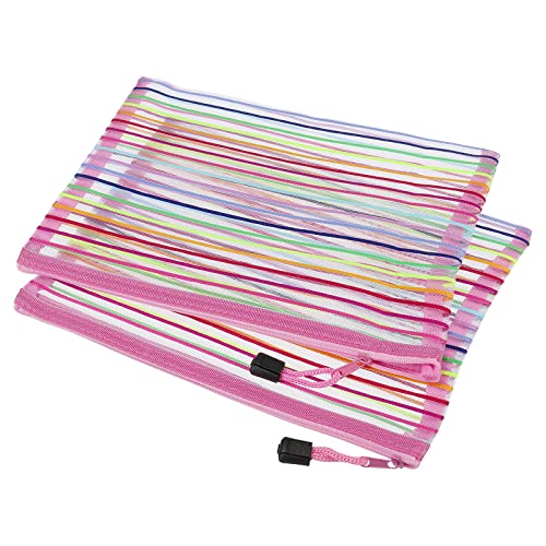 MECCANIXITY Mesh Zipper Pouches, A5 Colorful Pencil Case Document File Bags Storage Organizer for Office Supply Travel Accessory, Pink Pack of 6 - color: Pink