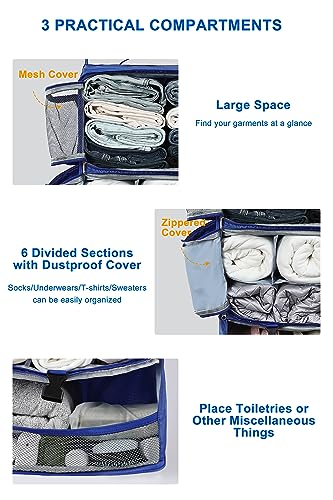ELEZAY Hanging Packing Cubes Portable Closet 3-Shelf Travel Collapsible Compression Garment Organizer for Carry-on Luggage Suitcase Space Saver Bag XX-Large_16*12 * 24 in, Blue - color: Blue, size: XX-Large_16*12*24 IN