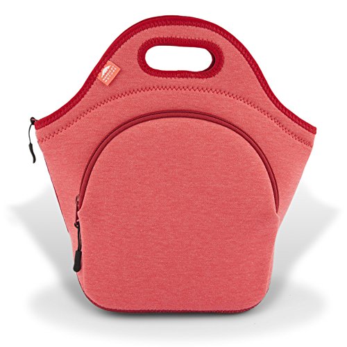 Nordic By Nature Insulated Neoprene Lunch Bag, Soft & Foldable Washable & Reusable Extra-Pocket (L) Pale Amaranth - color: Special Red, size: Large