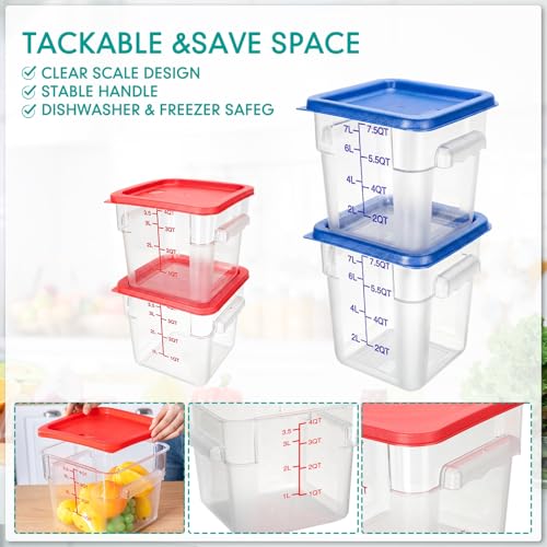 Lallisa 4 Pcs 8qt & 4qt Clear Food Storage Containers with Lids Handles and Scales, Stackable Plastic Square Food Storage Containers for Dough Proofing Baking Kitchen Restaurant(Red, Blue) - color: Red, Blue