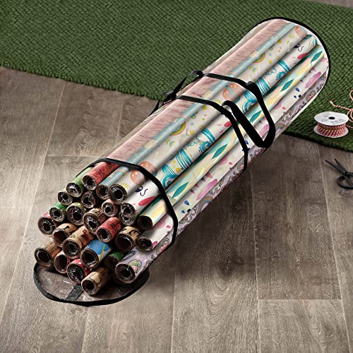 ZOBER Round Christmas Gift Wrapping Paper Organizer Storage - 40 Inch Gift Wrap Storage Containers - Wrapping Paper Holder, Clear PVC Waterproof, Fits 25 Standard Rolls - Black - color: Black Transparent