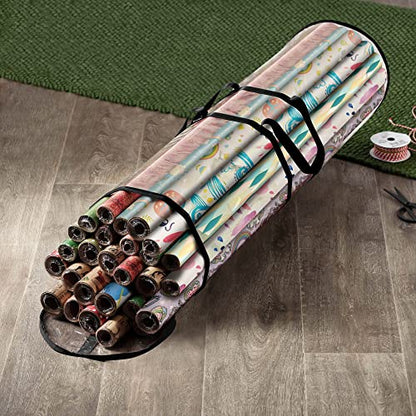 ZOBER Round Christmas Gift Wrapping Paper Organizer Storage - 40 Inch Gift Wrap Storage Containers - Wrapping Paper Holder, Clear PVC Waterproof, Fits 25 Standard Rolls - Black - color: Black Transparent