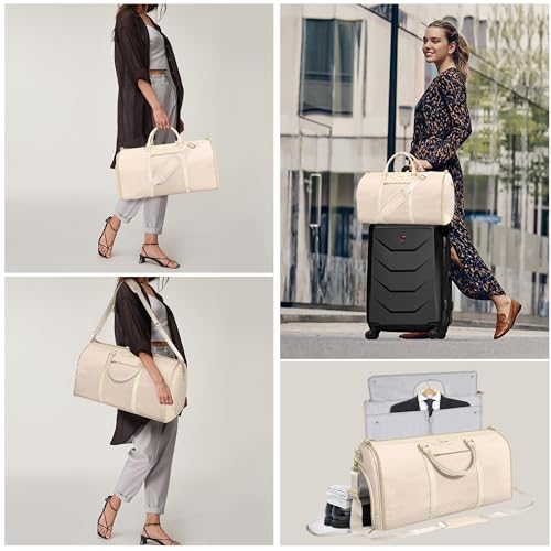 ZRSUN Garment Bag for Travel, Convertible Carry-On Duffel with Shoe Compartment, Waterproof & Wrinkle-Free Suit Carrier for Business Trips & Weekend Getaways, Foldable & Lightweight - color: Beige