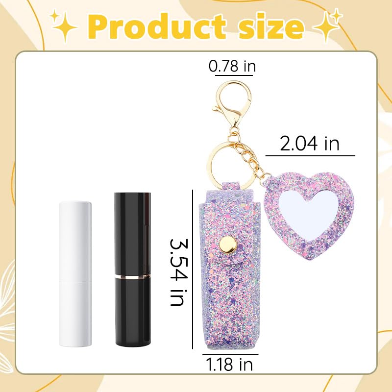 Sisadodo Glitter Lip Oil Holder Key Chains for Woman Lipstick Case with Mirror Lip Balm Keychain for Lipstick Case Keychain - color: Purple-heart