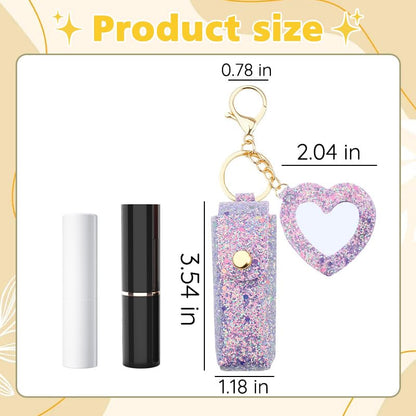 Sisadodo Glitter Lip Oil Holder Key Chains for Woman Lipstick Case with Mirror Lip Balm Keychain for Lipstick Case Keychain - color: Purple-heart