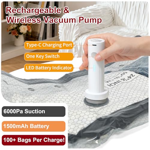 Rechargeable Wireless Pump Travel Storage Bags Set, 9 Pack (9S) Portable Space Saver Bags for Travel & Home, Vacuum Compression Packing Seal for Clothes, Blankets, Home Seasonal Storage - size: 9 Pack (9S)