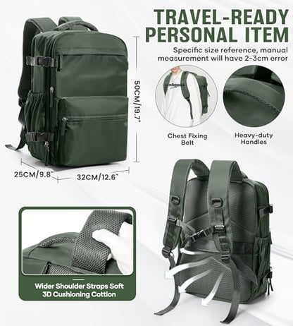 BOXSAM Large Vacuum Travel Backpack with Pump for Women, Personal Item Carry on Backpacks Flight Approved 18x14x8 inches for Men,Laptop Waterproof Work Compression bags Casual Daypack,BrownGreen - color: Browngreen