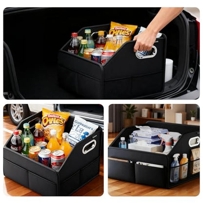 Leather Car Organizer Front Seat Organizer with Metal Handles, Dividable Black Car Caddy Organizer for Passenger Seat Organizer