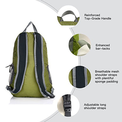 Outlander Packable Handy Lightweight Travel Hiking Backpack Daypack, Green - color: Green, size: 20L