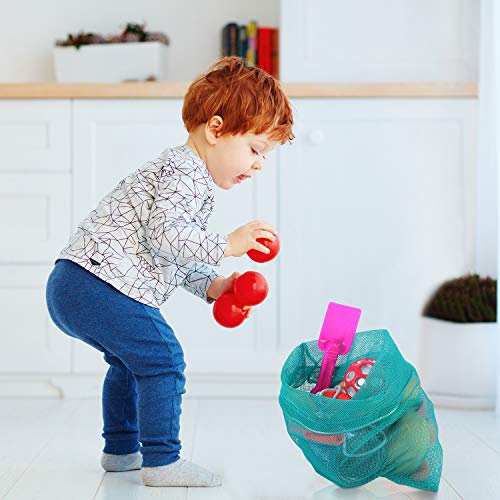 Frienda 6 Pieces Mesh Stuff Sack, 11 x 15 Inch Durable Nylon Drawstring Laundry Bag for Rinsing Beach Toys, Seashell Collecting, Mesh Bags for Travel(Turquoise) - color: Turquoise