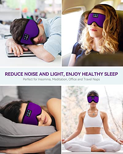 MUSICOZY 3D Bluetooth Sleep Mask with HD Stereo Sound, Wireless Sleep Headphones for Side Sleepers, Music Headband Eye Mask for Sleeping, Relaxation, Travel, Yoga, Cool Gadgets for Women Mom Girls - color: Grape Purple