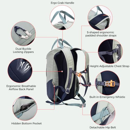 INUK Laptop Backpack for College Students & Work, 25L Lightweight Waterproof Backpack for Business Travel, Hiking Daypack with Padded Sleeve and Safety Whistle, Made from Recycled Materials，Sage Leaf