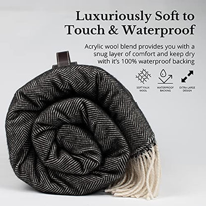 Komorebi Extra Large Picnic Blanket - 78” x 59” – Waterproof Outdoor Blanket, Foldable & Portable Sandproof Beach Blanket – Grey Travel Mat with Faux Wool & Carry Handle - color: Grey
