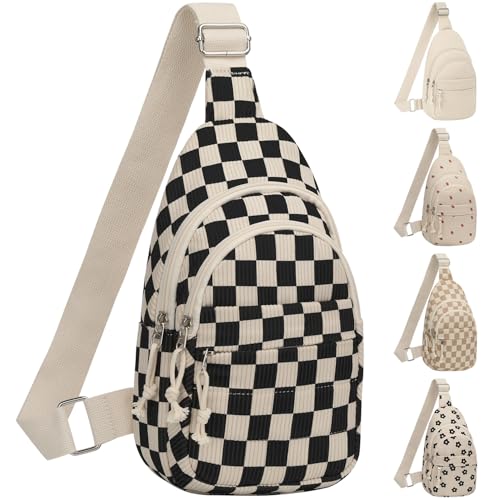 ELONGRIVER Corduroy Small Crossbody Bags for Women Teen Girls Trendy, Cute Sling Bag for Girls Travel Hiking, Checkered Black - color: Checkered Black