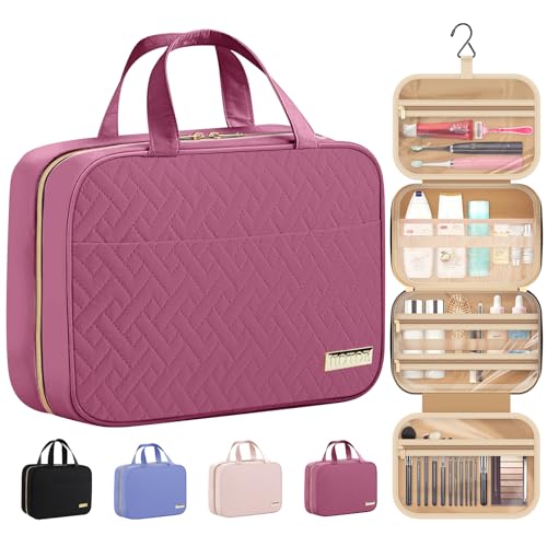 HOTOR Travel Toiletry Bag - Hanging Toiletry Bag for Women & Men, Makeup Bag/Big Comparment, Waterproof for Travel Accessories, Travel Essentials, Large, Rosewood-Pink - color: Rosewood-Pink, size: Large