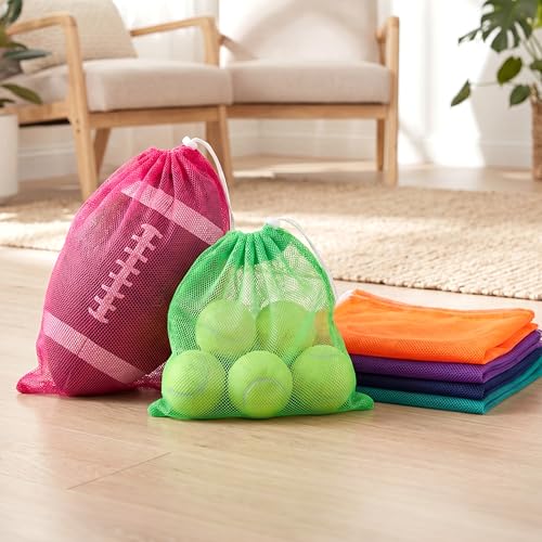 Frienda 6pcs Mesh Bag Drawstring Mesh Laundry Bags, 11 x 15 Inch Durable Nylon for Pool Beach Ball Collecting Travel Gym Laundry and Toys(Multicolor) - color: Multicolor