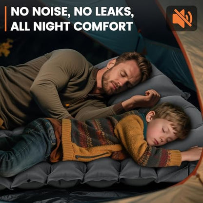 Ultralight Sleeping Pad for Backpacking, 4" Thick & 1.9 lb, with Built-in Pillow & Fast Foot Pump, Compact Inflatable Mat for Hiking and Camping - color: Grey