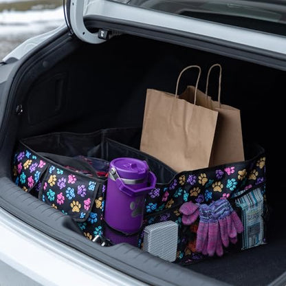 GreaterGood Collapsible Paw Print Car Trunk Organizer with 6 Pockets Truck SUV and Sedan Caddy With Compartment Vehicle Storage Container (Argyle Paws) - color: Argyle Paws