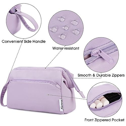 Narwey Makeup Bag Women Wide-open Make up Bag Travel Cosmetic Bag Organizer Toiletry Bag for Cosmetics Toiletries Accessories (Purple) - color: Purple