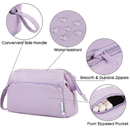 Narwey Makeup Bag Women Wide-open Make up Bag Travel Cosmetic Bag Organizer Toiletry Bag for Cosmetics Toiletries Accessories (Purple) - color: Purple