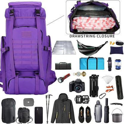 Hiking Backpack for Men 70L/100L Camping Backpack Military Rucksack Molle 3 Days Assault Pack for Climbing | Camping Backpack - color: 70l-purple