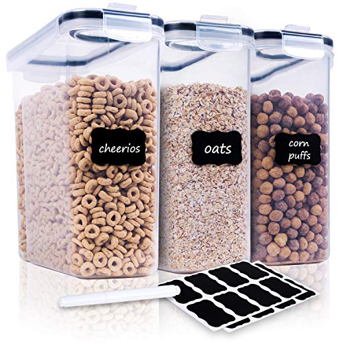 FOOYOO Cereal Containers Storage Set - 3 Piece Airtight Large Dry Cereal Container (135.2oz), BPA Free Dispenser Plastic Cereal Storage Containers with 16 Labels & Pen - color: 3 Piece