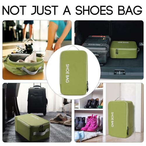 MissBoy Travel Shoe Bags, Set of 2 (Large+Small) Water Resistant Shoe Bag with Zipper & Handle, Foldable Shoe Storage Organizer for Men and Women - Green