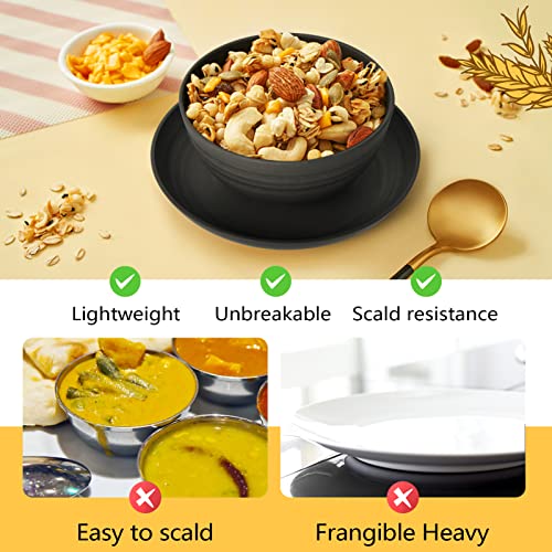 Teivio 32-Piece Kitchen Plastic Wheat Straw Dinnerware Set, Service for 8, Unbreakable Modern Dish Set - Dinner Plate/Dessert Plate/Cereal Bowl/Cup, for Apartment Essentials, Outdoor Camping, Black - color: Black