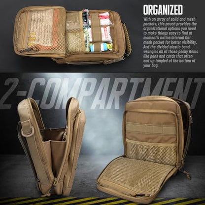 WYNEX Tactical Molle Admin Pouch, Utility EDC Pouch Organizer Modular Tool Pouch of Double Layer Design Medical EMT Attachment Bag Large Capacity with Elastic Webbing Insert Panel - color: Coyote Brown
