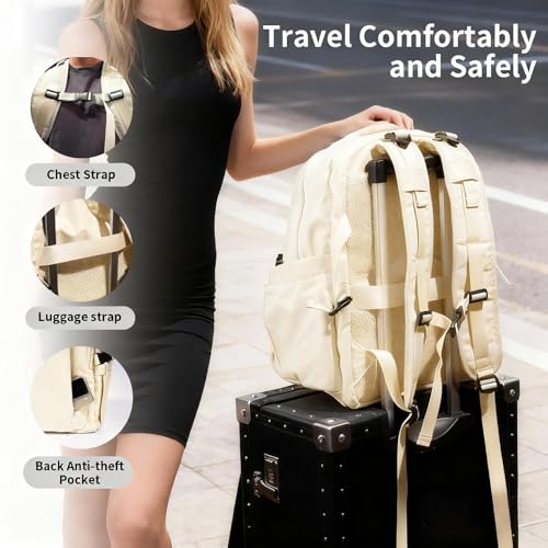 Travel Backpack for Women Men Carry on Backpack, Airline Approved Large Travel Bag Flight Approved Personal item, 15.6 Inch Laptop Backpack Casual Daypack for Weekender Business Hiking-WHITE - color: White