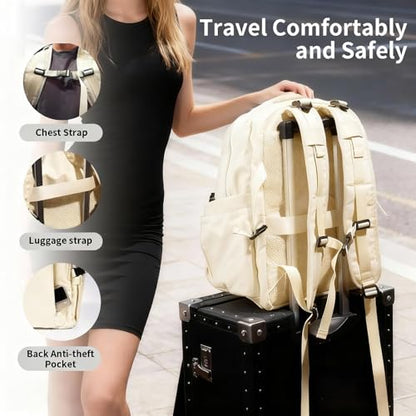 Travel Backpack for Women Men Carry on Backpack, Airline Approved Large Travel Bag Flight Approved Personal item, 15.6 Inch Laptop Backpack Casual Daypack for Weekender Business Hiking-WHITE - color: White