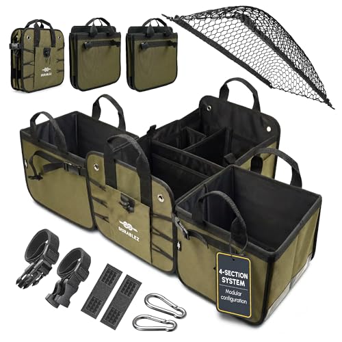 4-Section Extra Large Trunk Organizer – Heavy Duty 1680D, Collapsible & Foldable Cargo Organizer, Modular Multi-Shape Storage System for SUVs, Trucks, Vans – Green - color: green, size: 4-section XXL