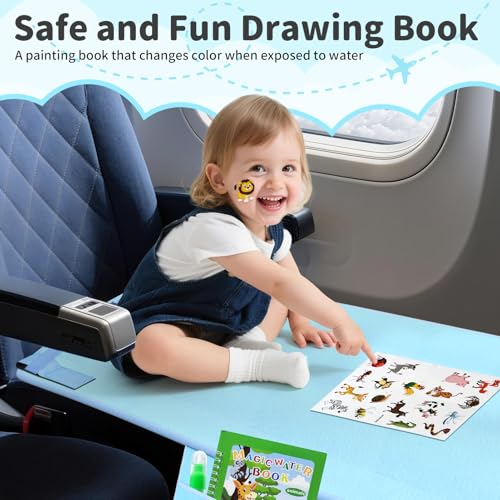 Omzer Baby Toddler Airplane Bed - Flyaway Kids Airplane Bed for Toddler Airplane Seat Extender for Kids with 2 Pockets and Toys Portable Lightweight Baby Travel Essential Footrest for Flights - Blue