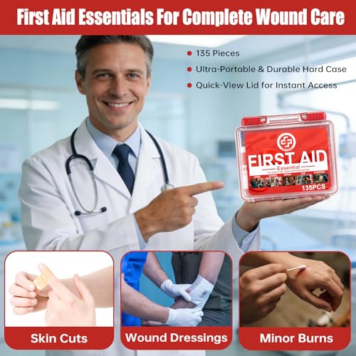 Gevoke Mini First Aid Kit - 135 Piece HardCase First Aid Box for Home, Car, Travel, Camping, Hiking, Truck, Sports, Office, Vehicle & Outdoor Emergencies - Medical Kit (Small) - size: Small