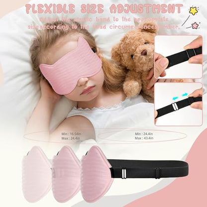 Kids Sleep Mask Eye Mask: 3D Contoured Cup Sleeping Masks, Blindfold with Adjustable Strap, Kids Eye Cover for Boys, Girls, Teens, Pressure-Free with Memory Foam Face Mask for Sleeping (Pink) - color: Pink