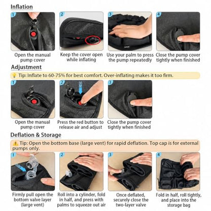 Inflatable Seat Cushion with Built-in Pump - Airplane Seat Cushion for Long Flights, 17" x 17" Inflated Size for Pressure Relief, Fits Stadium Bleachers, Hard Wooden & Folding Chairs