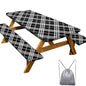 Picnic Table Cover with Bench Covers 6FT 3 Pcs Waterproof Windproof Aesthetic Camping Tablecloth with Drawstring Bag, Fitted for 6 Foot Rectangle Tables and Seats, 72 inch, Black Grey Checkered - color: Black Grey Checkered